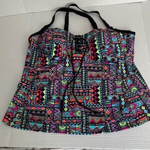 Cactus Colorful Geometric Print Tankini Top built in bra, adjustable strap 1X